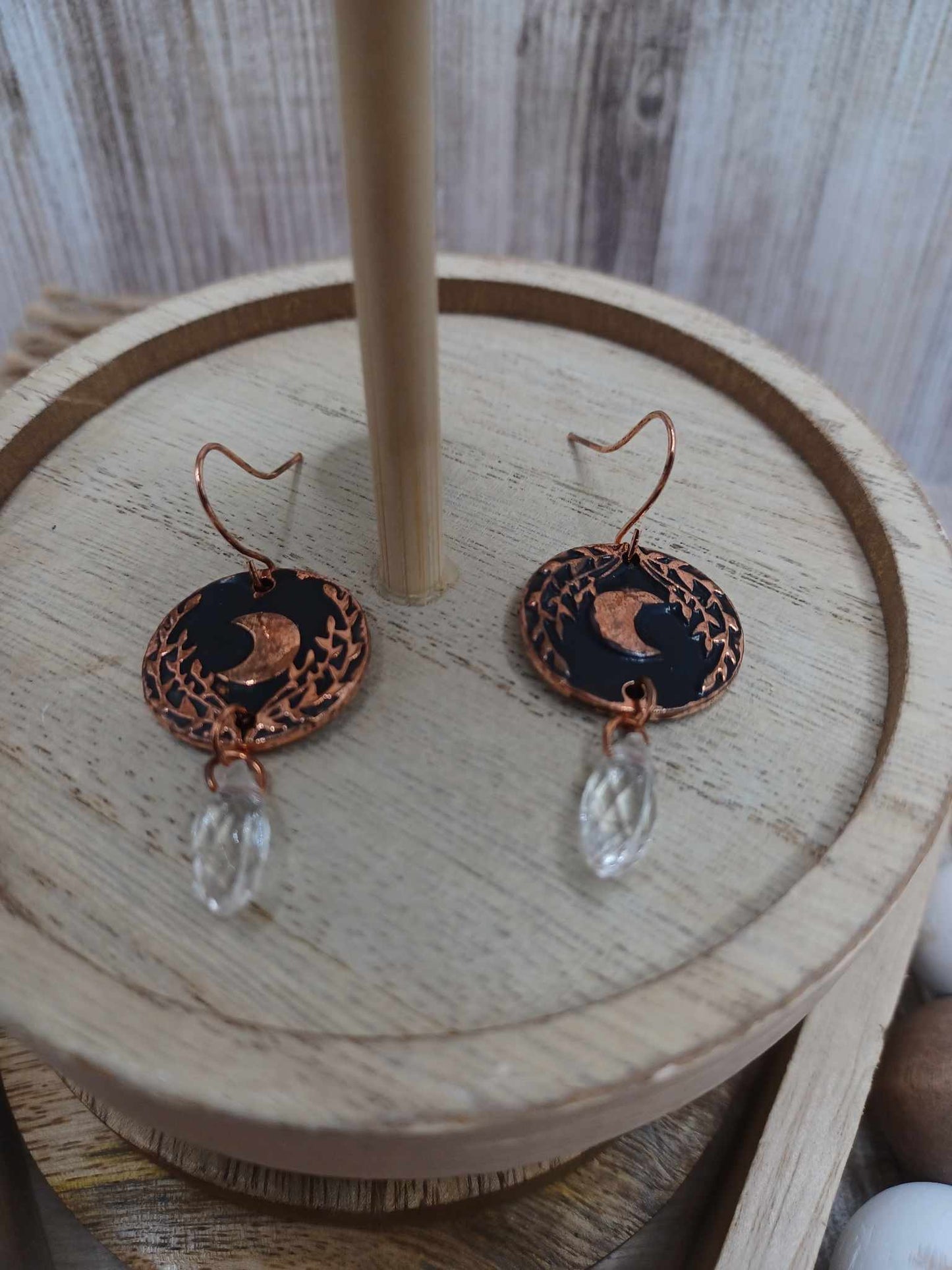Copper Moon Earrings w/ Beaded Dangle