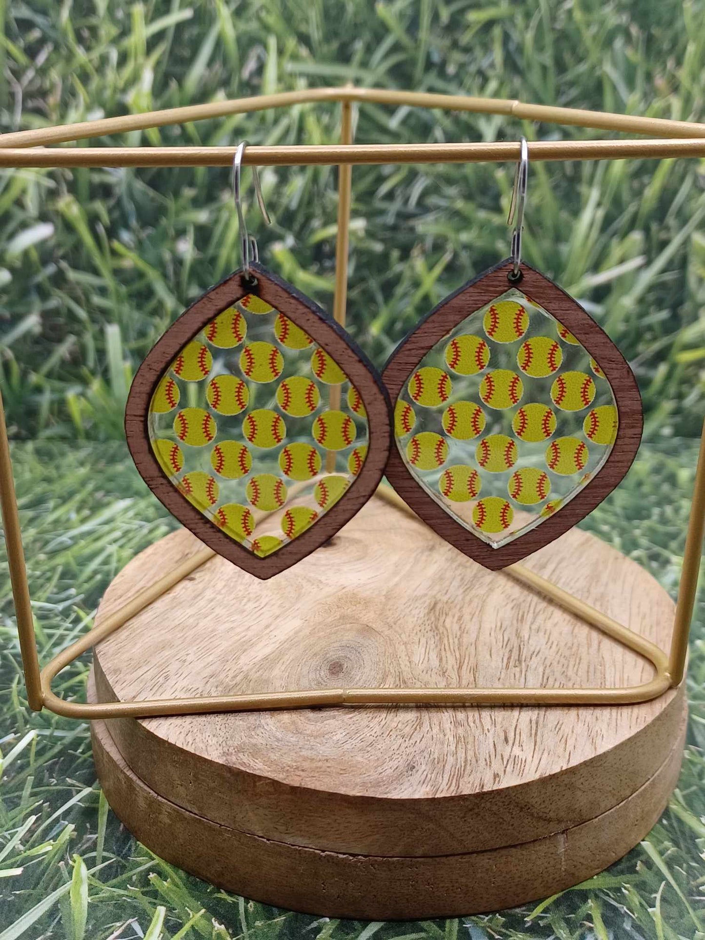 Sotfball Wood & Acrylic Earrings