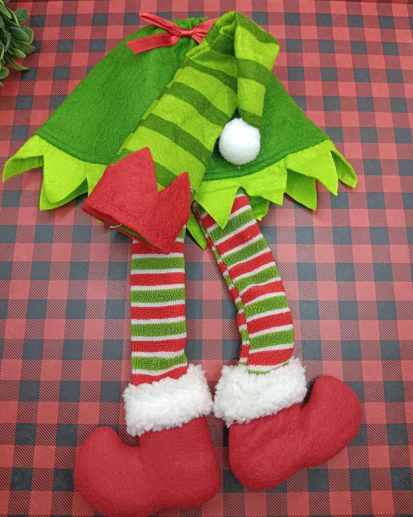 Santa's Helper Striped Bottle Decor Outfit