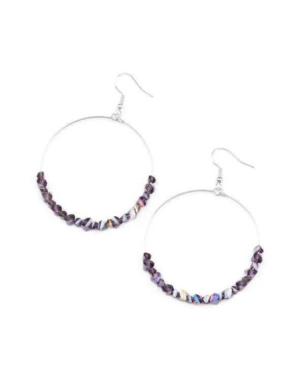 Silver Open Faced Earrings w/ Purple Iridescent Beading