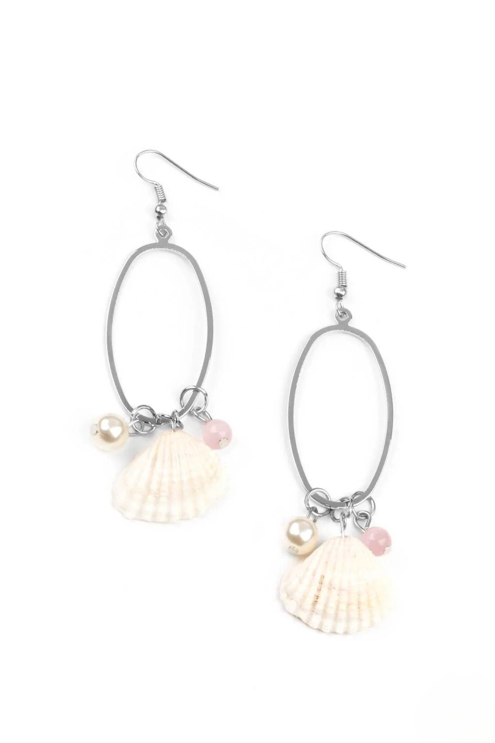 Silver Oval Earrings w/ Shell & Moonstone Details