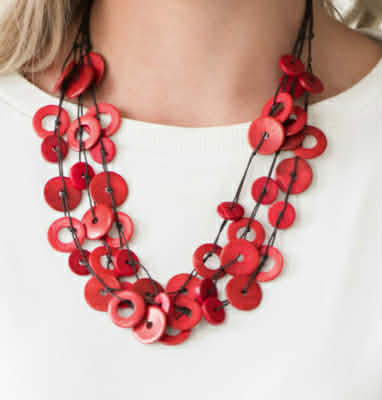 Red Wood Bead Layered Necklace