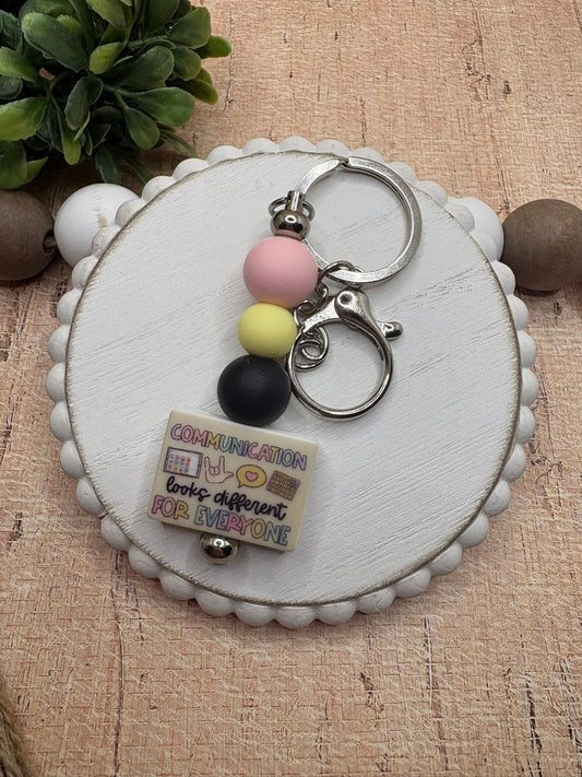 Communication looks different For Everyone Beaded Keychain -Pink, Yellow, Black