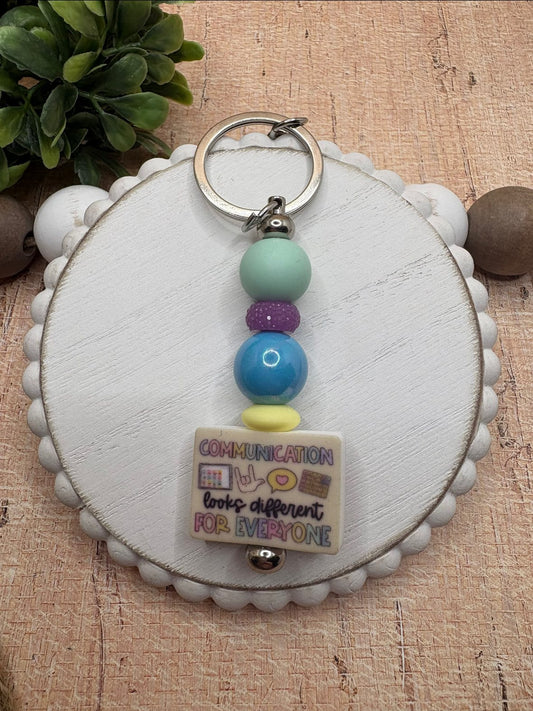 Communication looks different For Everyone Beaded Keychain - Teal, Purple, Blue