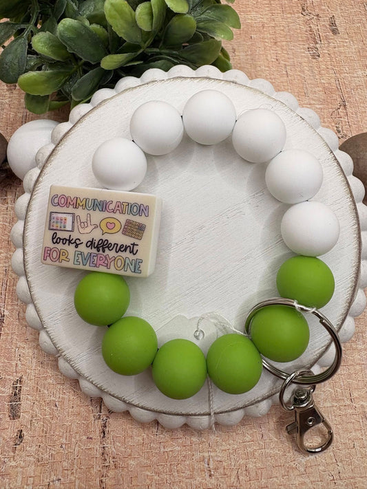 Communication looks different For Everyone Beaded Wristlet - White & Green