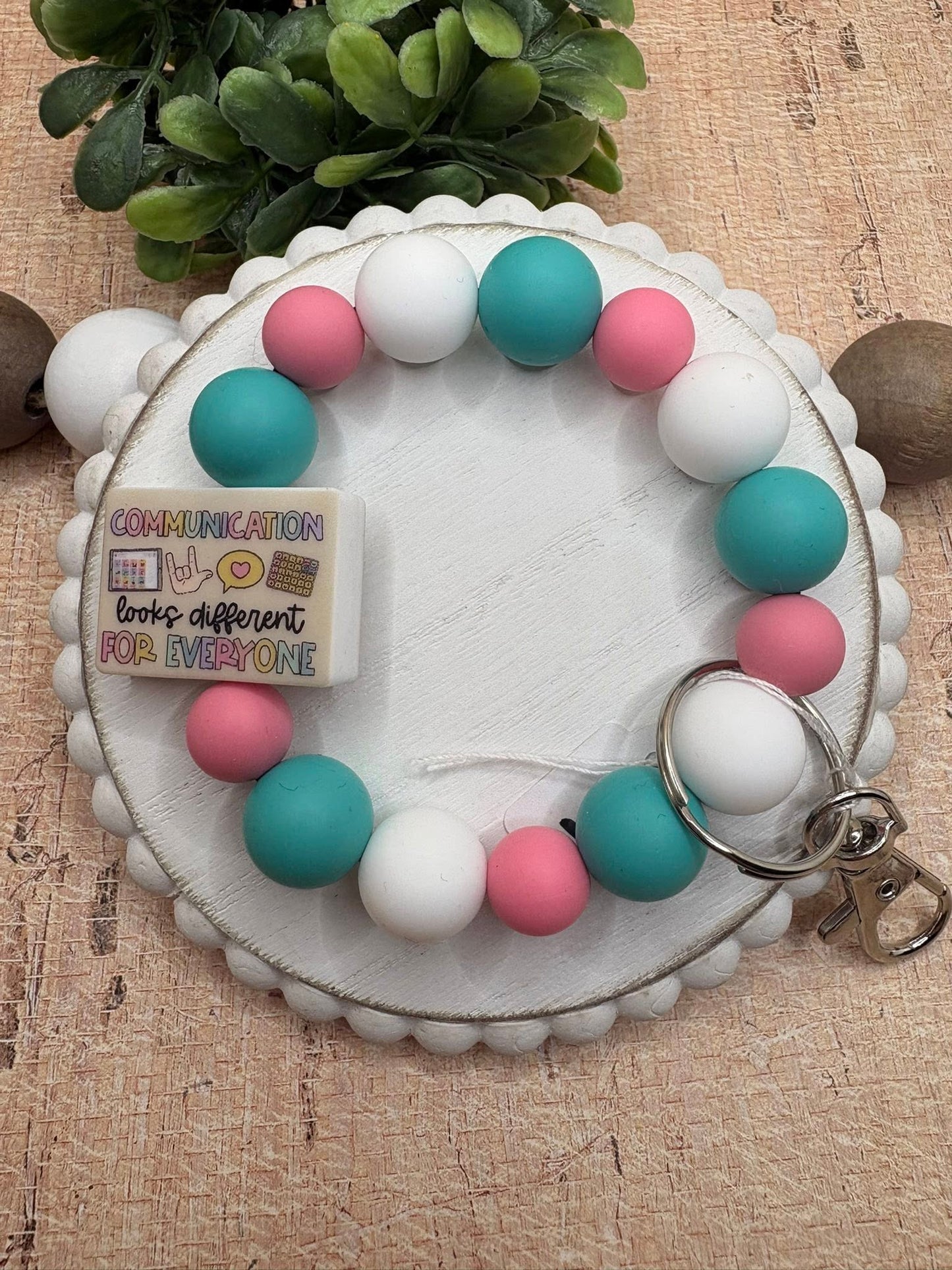 Communication looks different For Everyone Beaded Wristlet - Teal, Pink, White