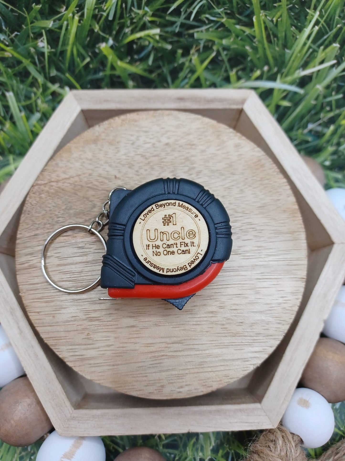 Red #1 Uncle If He Can't Fix it No One Can Tape Measure Keychain