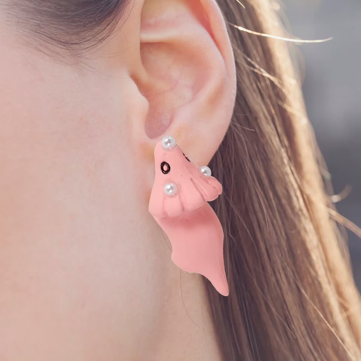 Pink Dinosaur Earrings - Triceratops