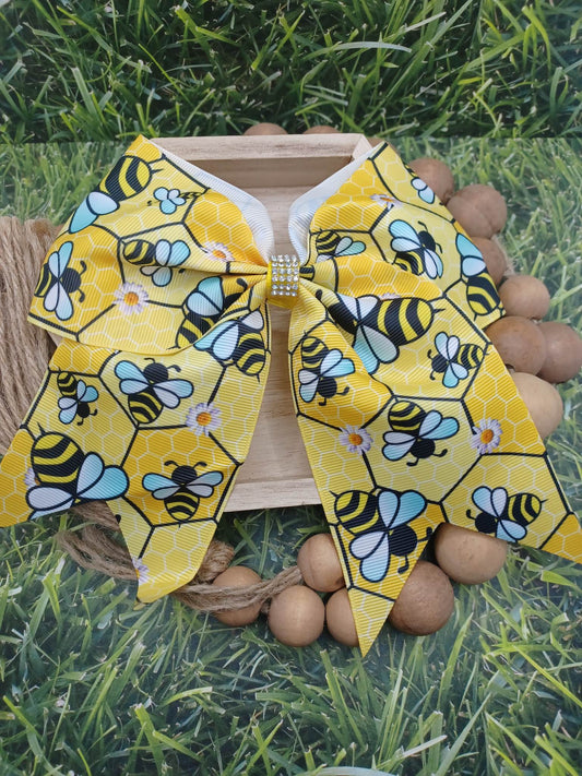 Yellow Honeycomb Bee Patterned Hair Accessory w/ Rhinestone