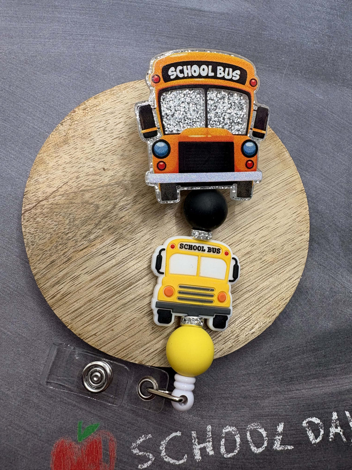 School Bus Beaded Badge Reel