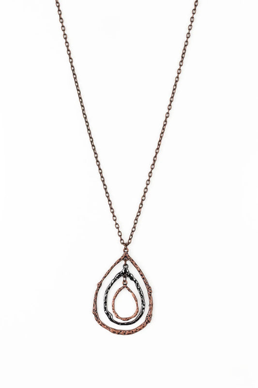 Triple Layered Teardrop Necklace w/ Copper & Gunmetal Details