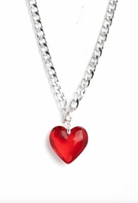 Silver Necklace w/ Chunky Red Heart Pendant