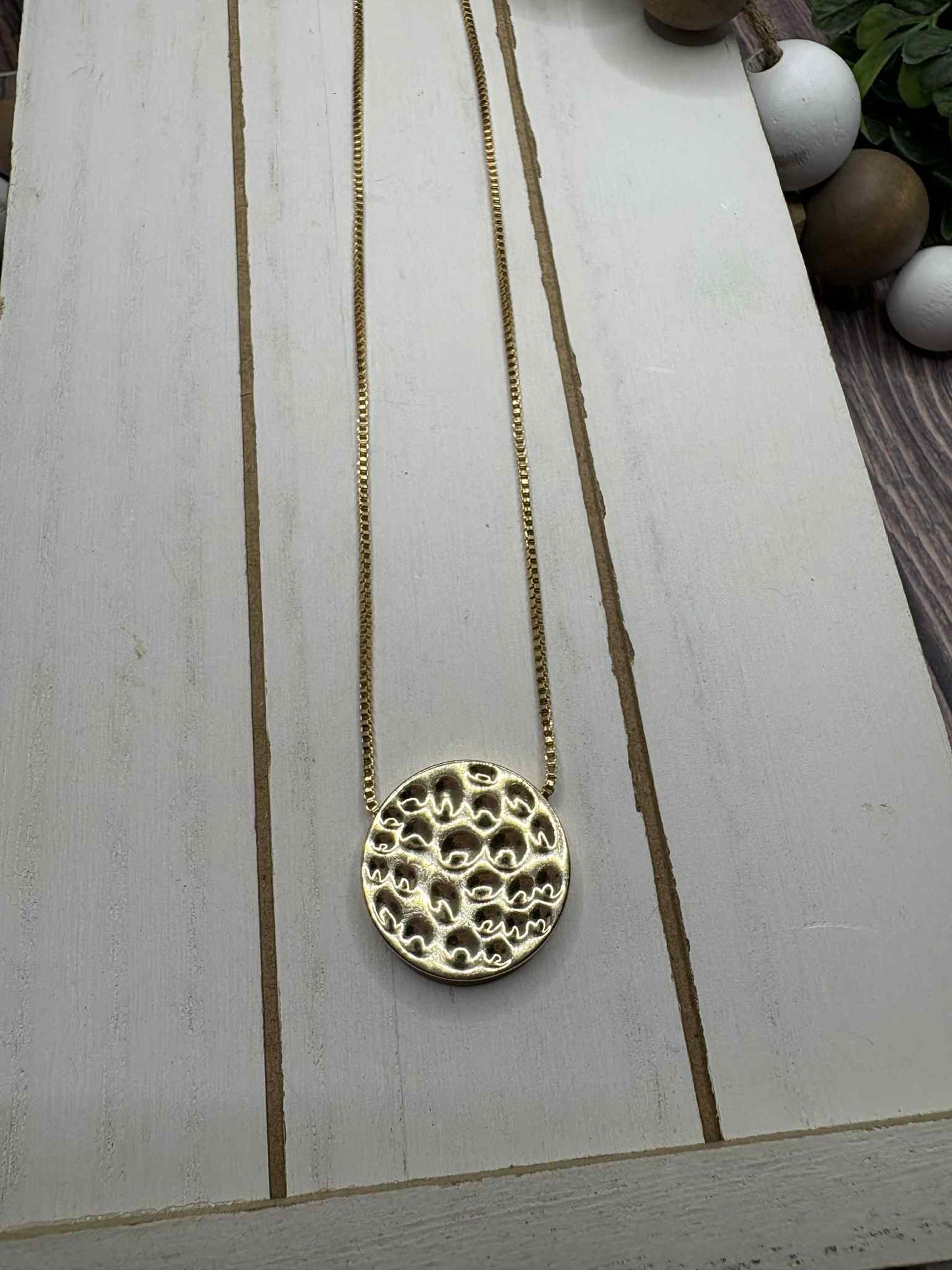 Gold Necklace w/ Textured Circle Pendant