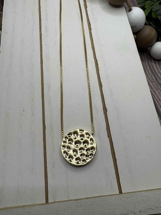 Gold Necklace w/ Textured Circle Pendant