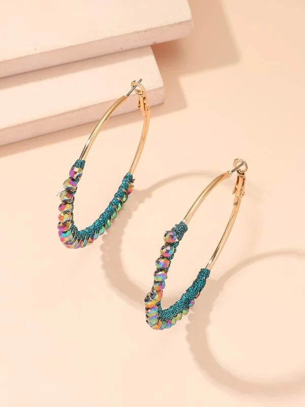 Oil Spill Beaded & Wrapped Hoop Earrings