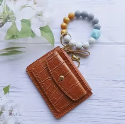 Brown Beaded Wristlet Wallet