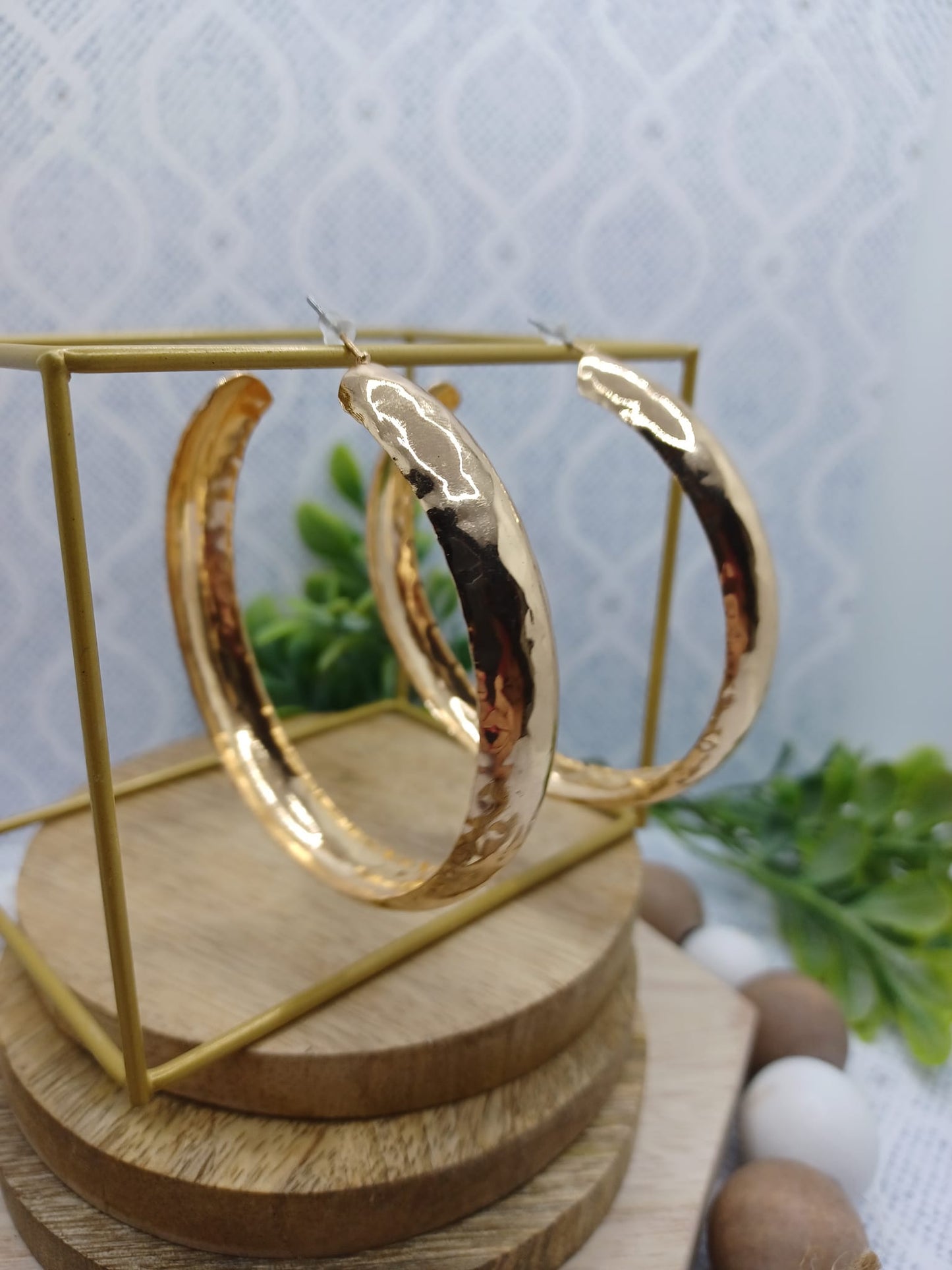 Gold Rounded & Textured Hoop Earrings