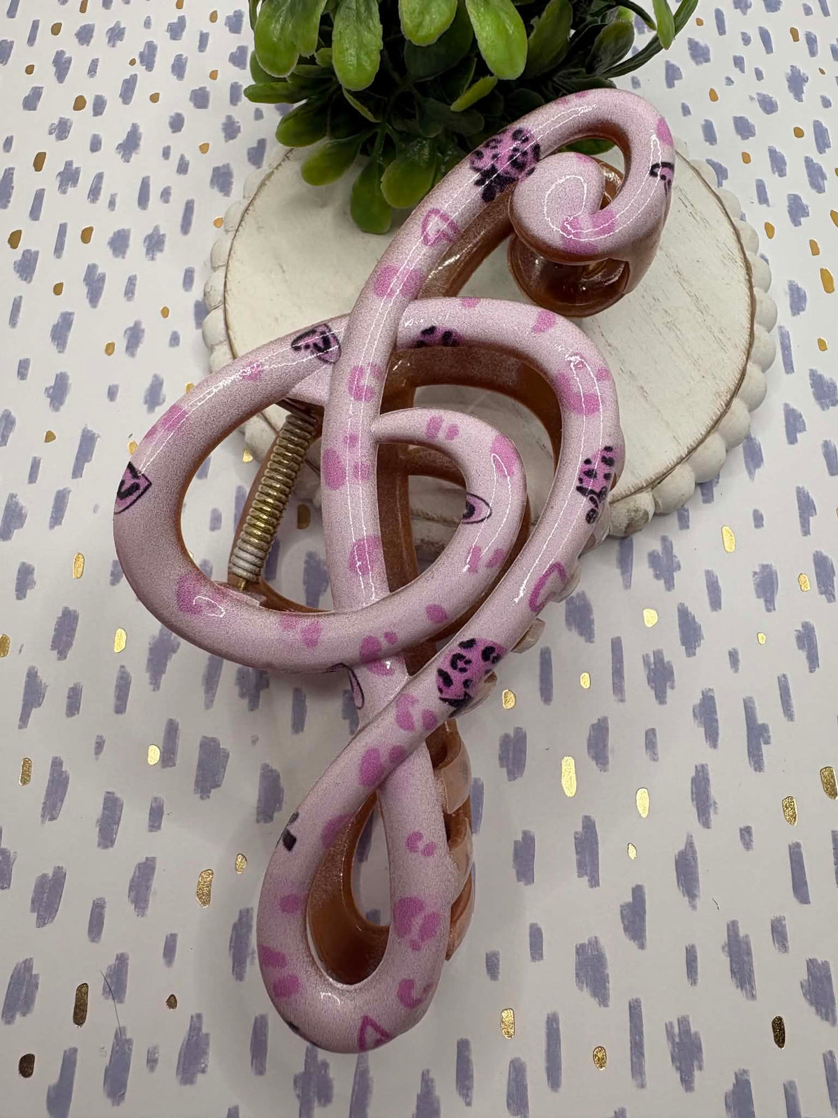 Music Note Hair Claw Clip - Pink Leopard