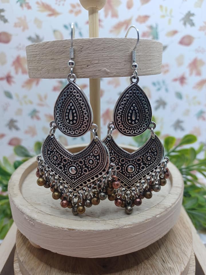Silver Hinge Style Earrings w/ Brass & Copper Beading