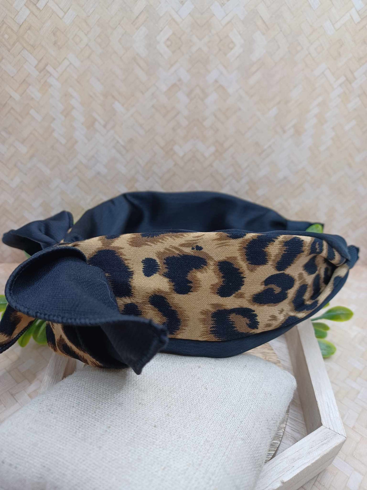 Black & Leopard Headband w/ Top Knot Design