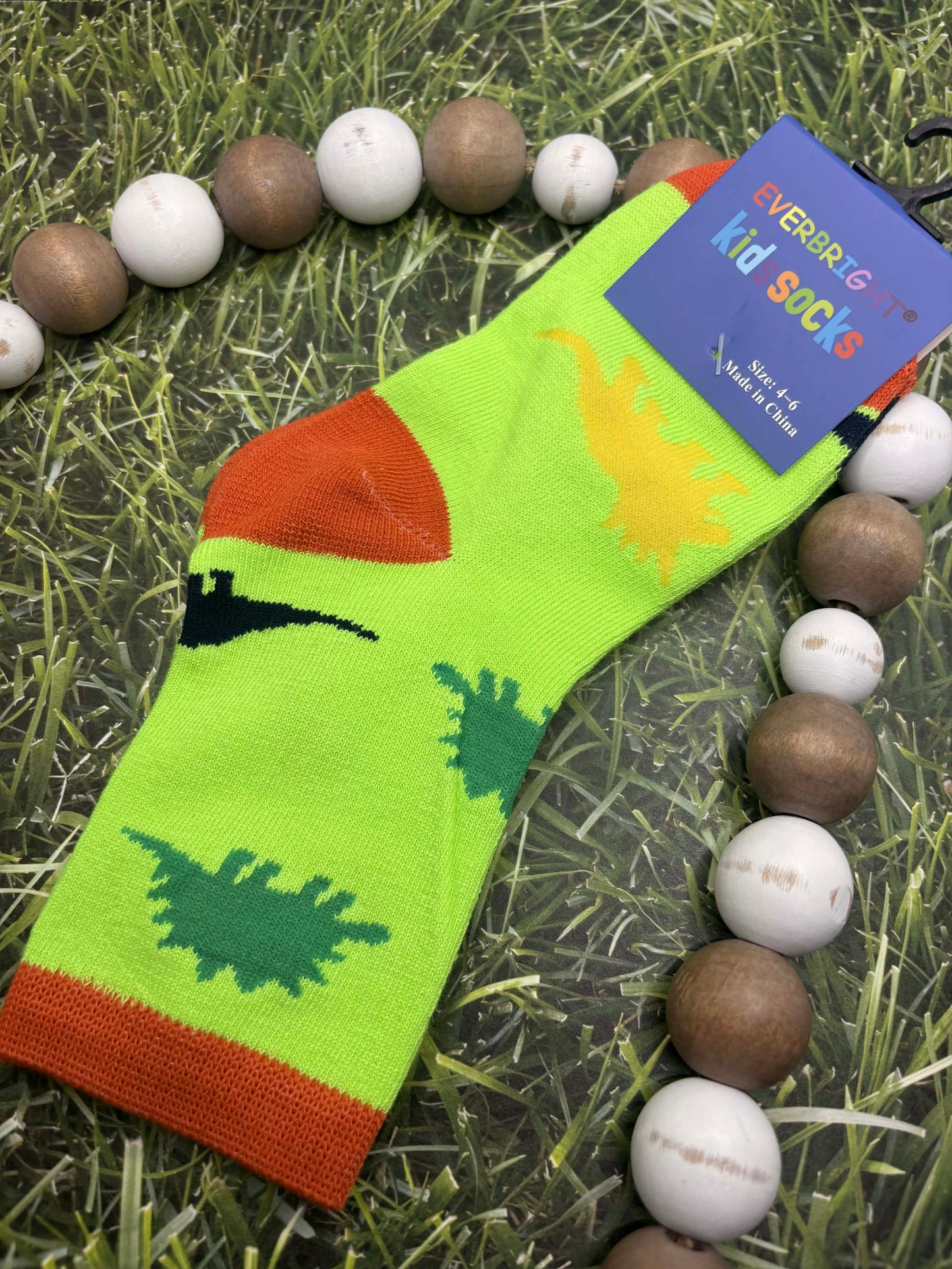 Bright Green Dinosaur Socks