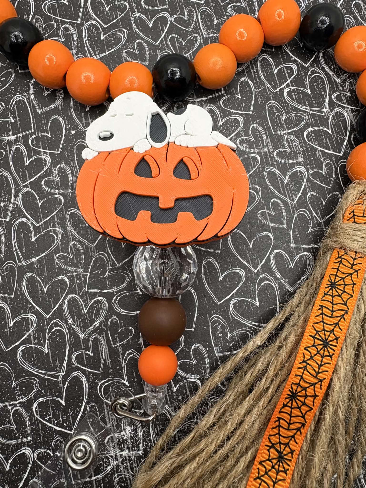 Pumpkin Themed Beaded Badge Reel