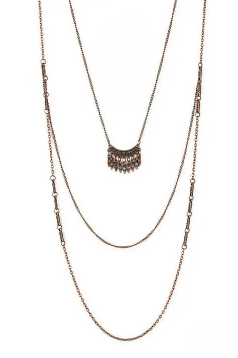 Triple Layered Copper Necklace w/ Tassel Beading Accent