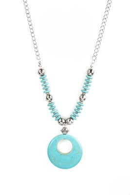 Silver Necklace w/ Turquoise Crackle Stone & Silver Pendant Detail