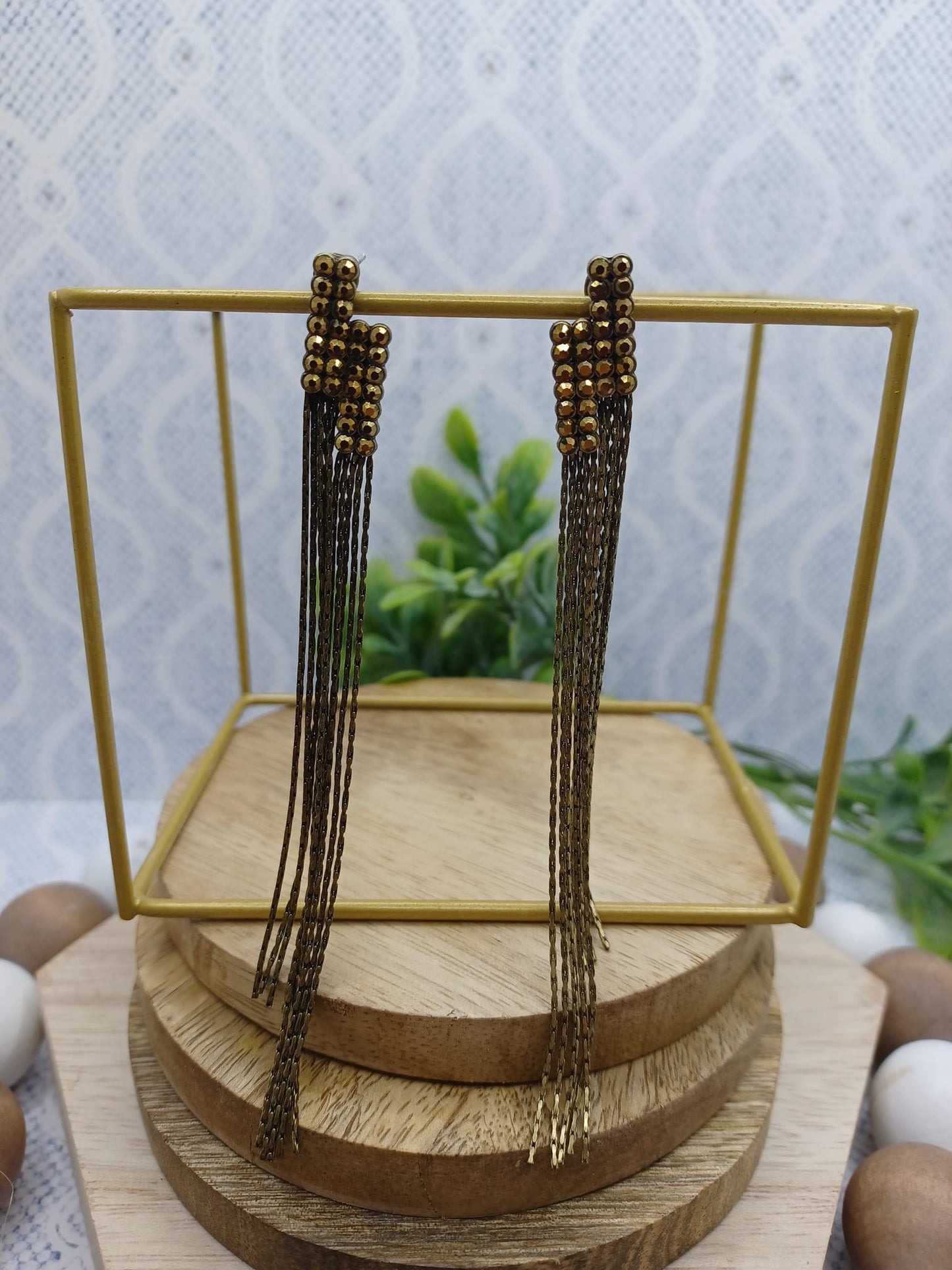 Brass Rhinestone & Tassel Style Earrings