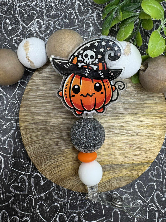 CUTE Pumpkin Beaded Badge Reel