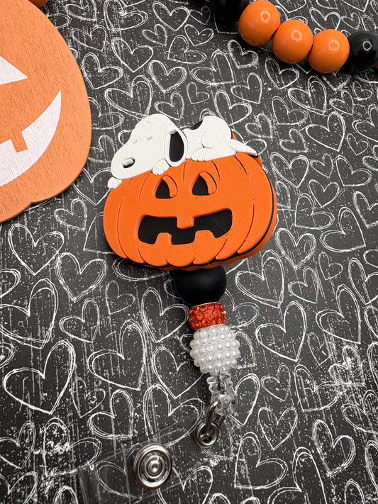 Pumpkin Themed Beaded Badge Reel