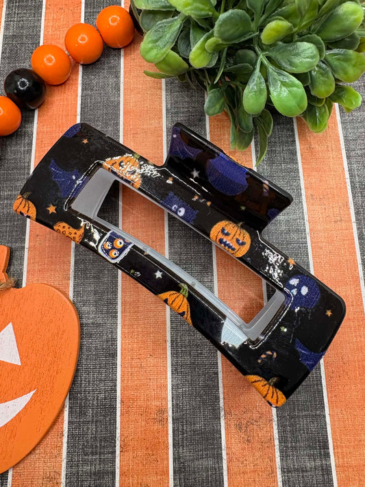Halloween Hair Claw Clip - Black w/ Pumpkins