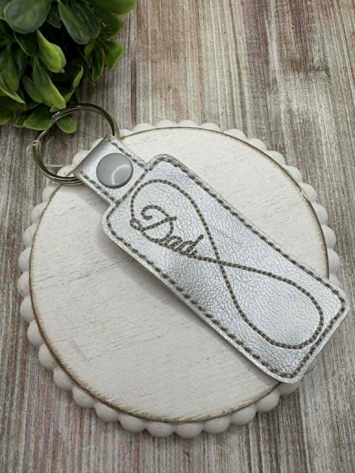 Embroidered Dad Infinity Leather Style Keychain