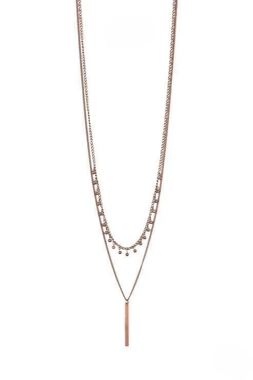 Double Layered Copper Necklace w/ Beadeding & Bar Accents
