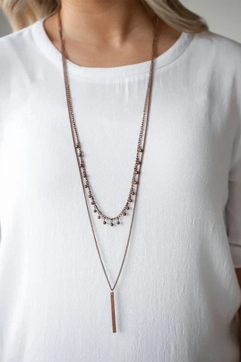 Double Layered Copper Necklace w/ Beadeding & Bar Accents