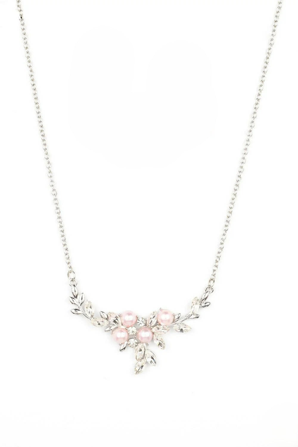 Dainty Silver Necklace w/ Pink Pearl & Rhinestone Accents