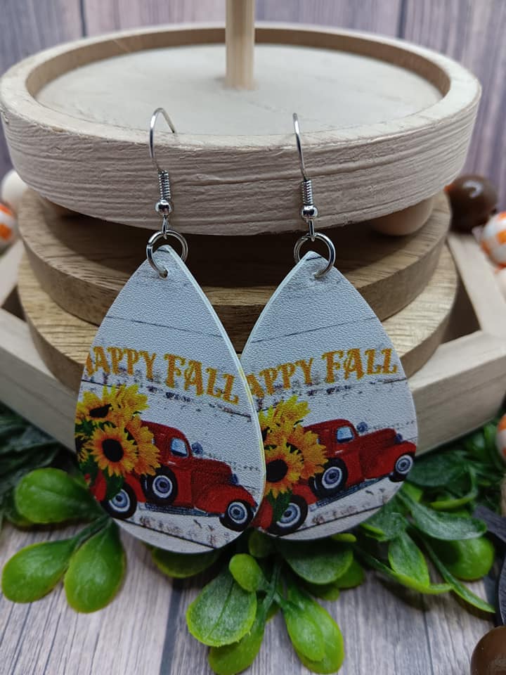 Happy Fall Earrings w/ Red Truck