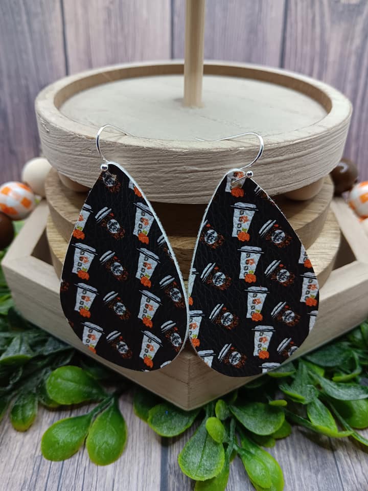 Pumpkin Spice/Fall Coffee Leather Style Earrings