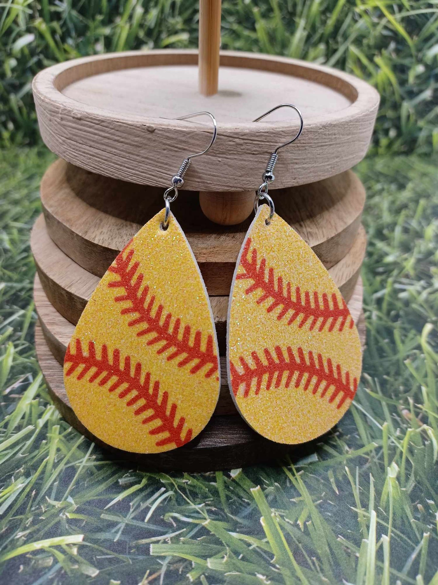 Softball Glitter Style Teardrop Earrings