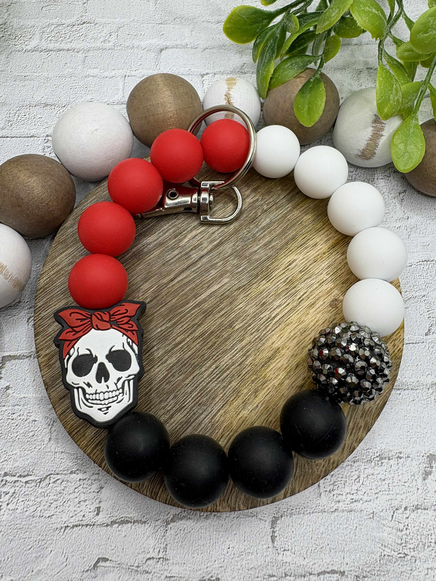 Skull Beaded Wristlet Keychain