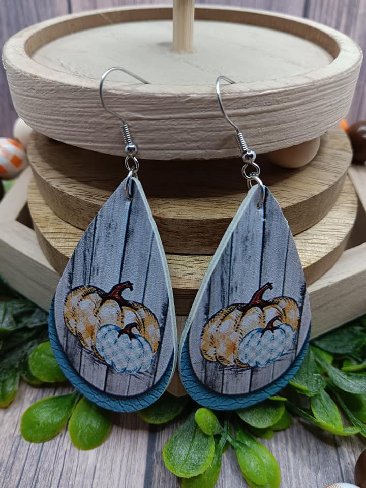 Blue & White Pumpkin Earrings