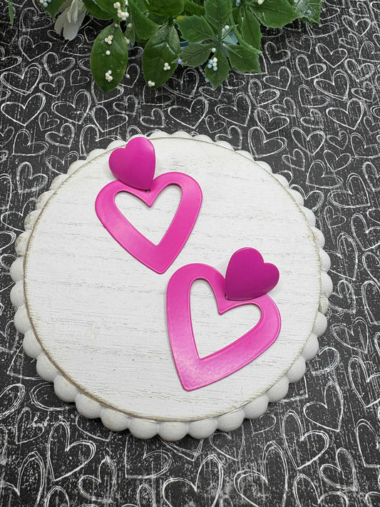 Hot Pink Heart Earrings