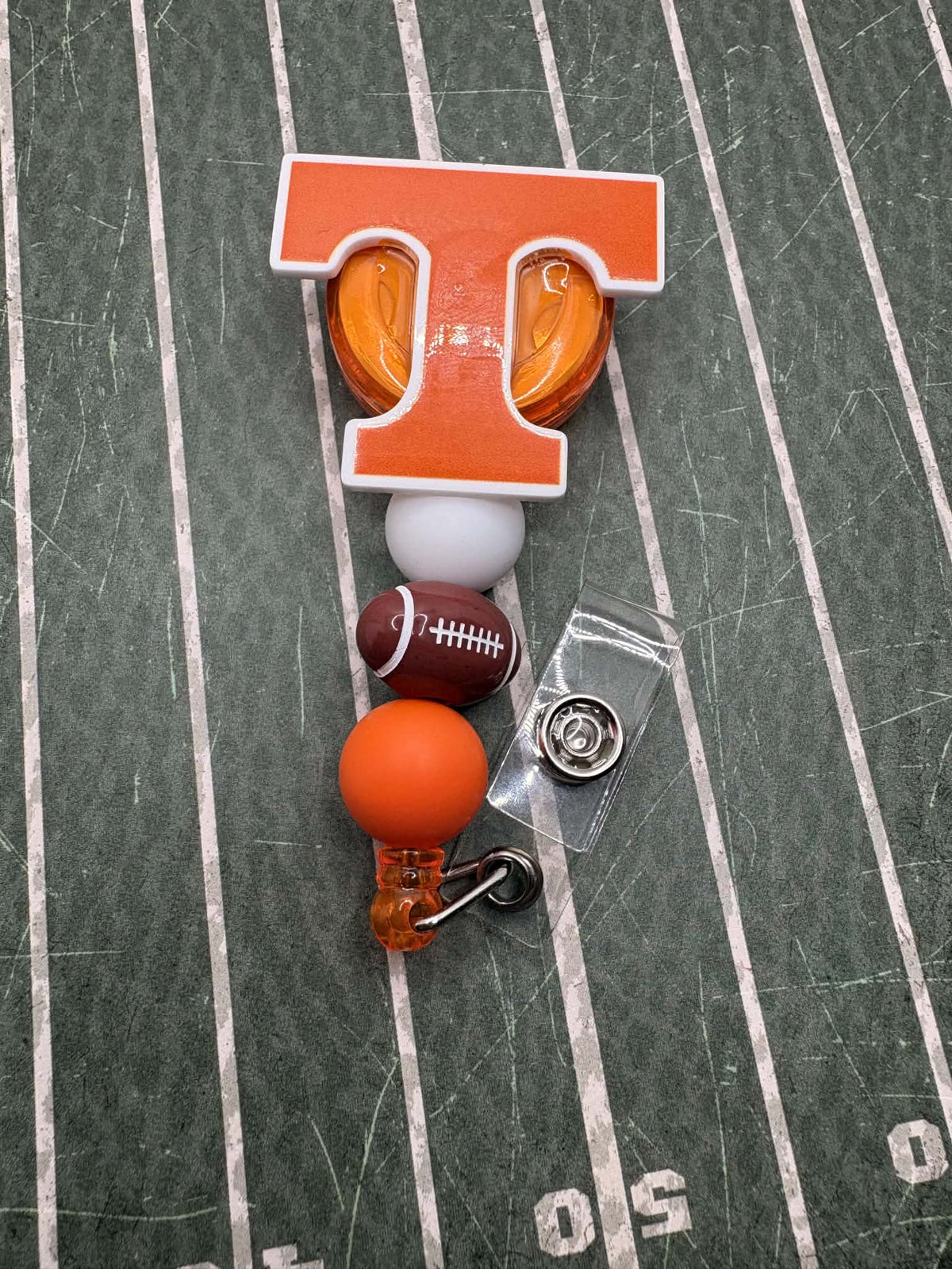 Football Themed Beaded Badge Reel