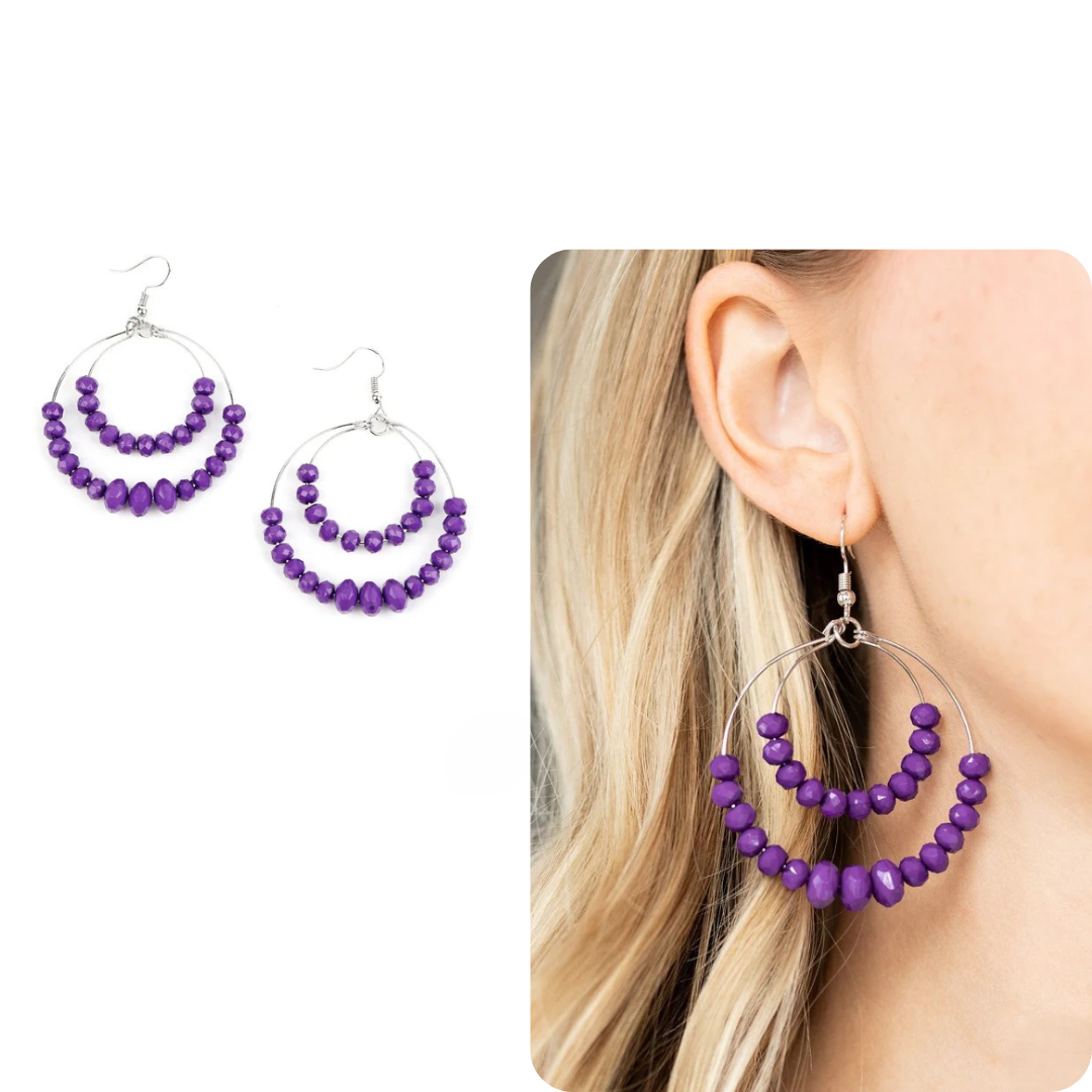 Silver Earring w/ Layered Purple Beading