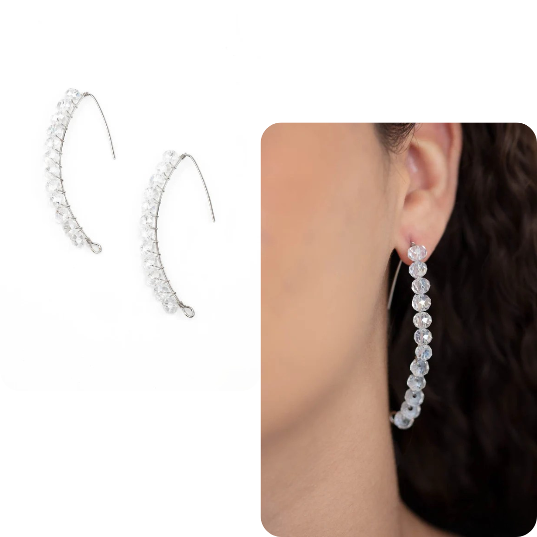 Silver Drop Style Earrings w/ Clear Faceted Beading