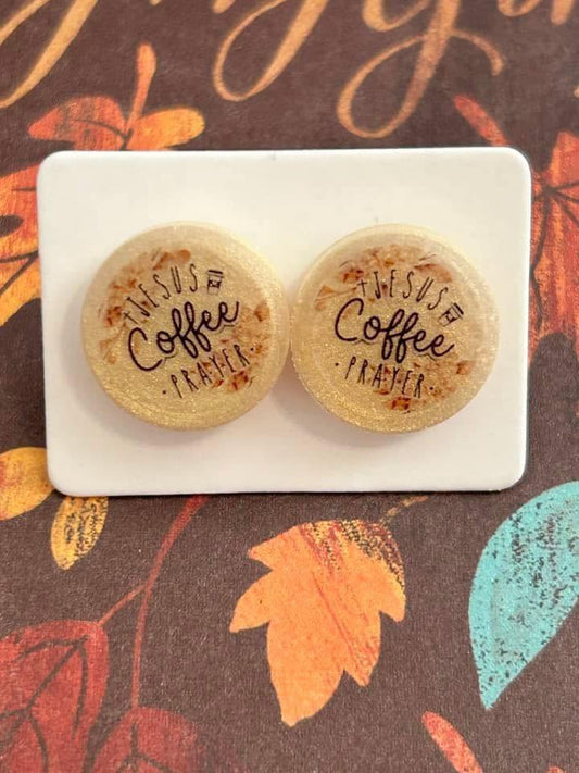 Jesus Coffee Prayer Fall Glitter Earrings