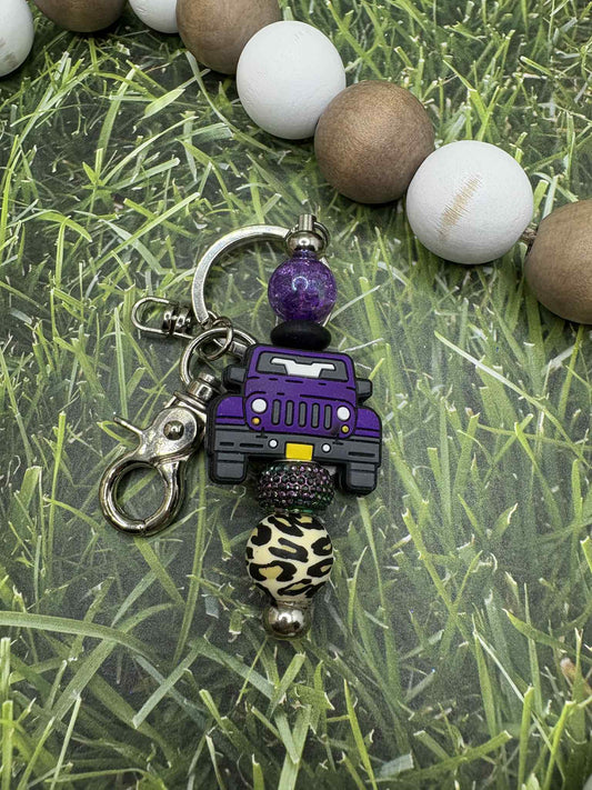 Purple Truck Beaded Keychain