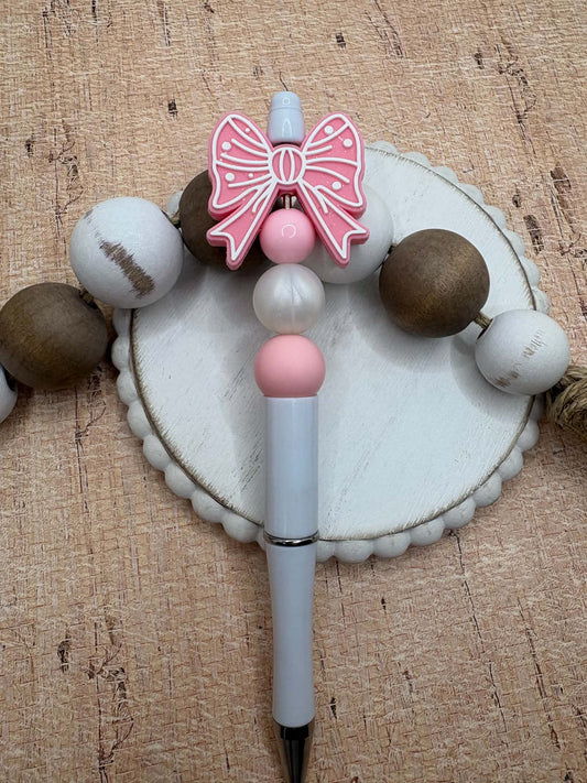Pink Bow Beaded Ink Pen