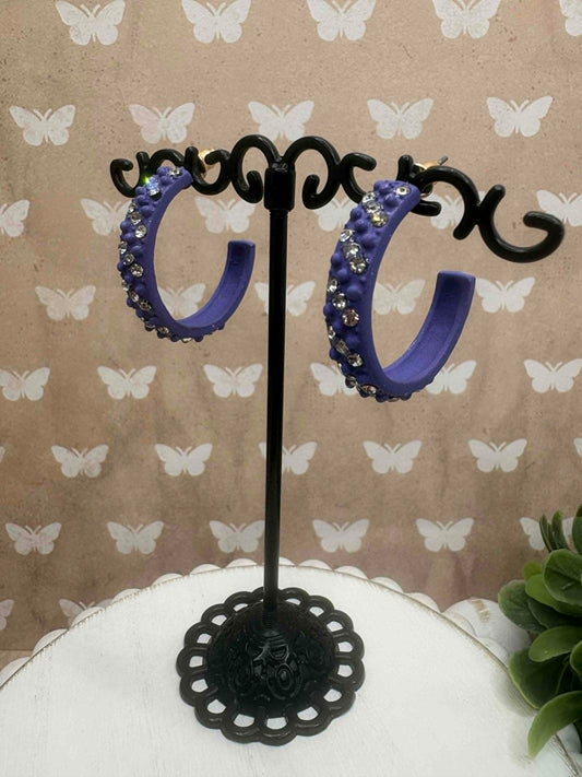 Purple Rhinestone Hoop Earrings