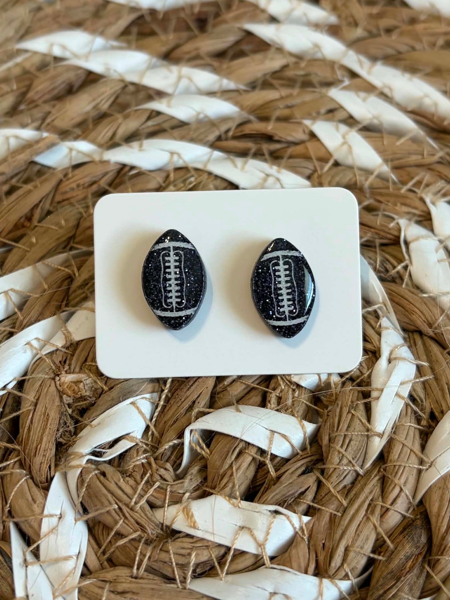 Black Glitter Resin Football Earrings